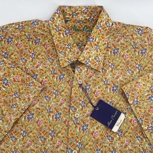 Vintage Alan Flusser Y2K Men's XL Floral Print Short Sleeve Button Up Shirt NEW